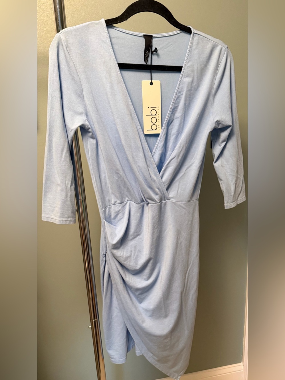 bobi Light Blue Midi Wrap Dress